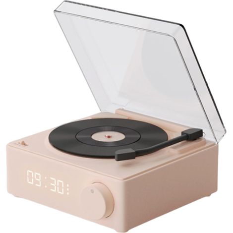 Tocadiscos JSSEVN con altavoces, altavoces con cable para tocadiscos Altavoz inalámbrico para tocadiscos vertical con despertador (1/5)