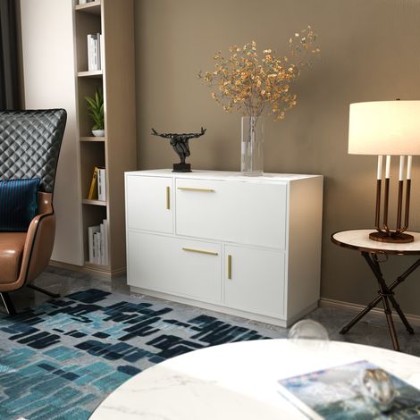 Decorotika Mares Sideboard Floor Standing 4 Cabinets Storage For Living Room And Bedroom - Blanc (1/4)