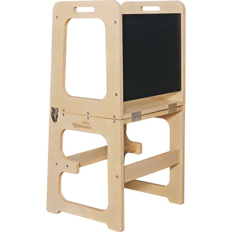 Torre Apprendimento Montessori Robincool Evolutive II Natural 43x40x86cm Barra di Sicurezza, Lavagna e Trasmorfabile Scrivania (1/5)