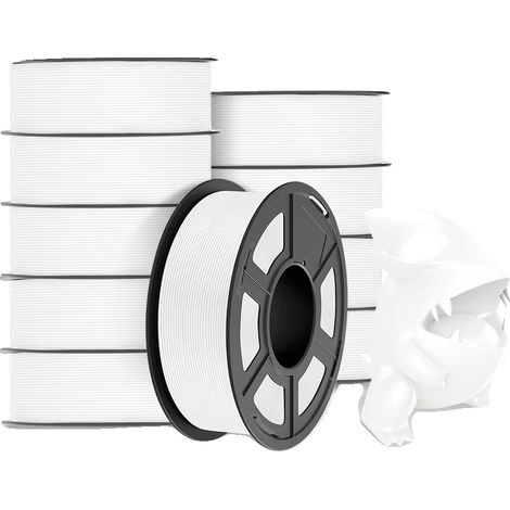 Filamento PLA per stampa 3D, diametro 1,75 mm, set da 10 pezzi, compatibile con stampanti FDM, PLAMT bianco 10 pezzi (1/2)