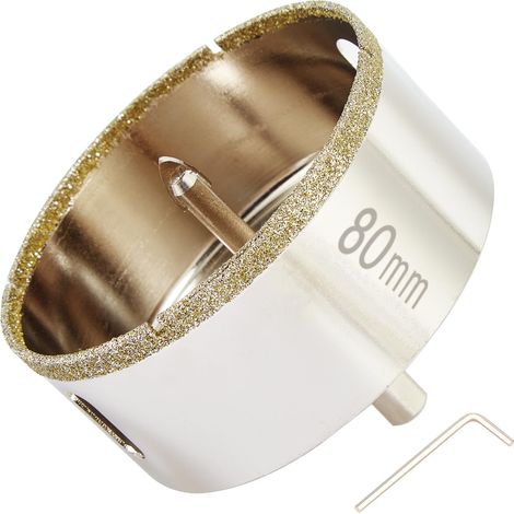 Scie cloche diamant de 80mm avec foret pilote, pointe pour carrelage de 80mm avec foret de guidage au centre pour verre, porcelaine, carrelage, céramique, marbre et granit (1/5)
