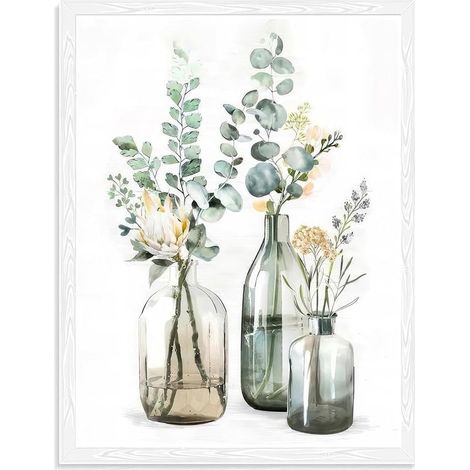 Botanische Wanddekoration für Badezimmer, Wandbild mit Flaschen-, Pflanzen- und Blumenmotiven für Schlafzimmer, Wohnzimmer, Landhausstil, 30 x 40 cm, ohne Rahmen (1/5)