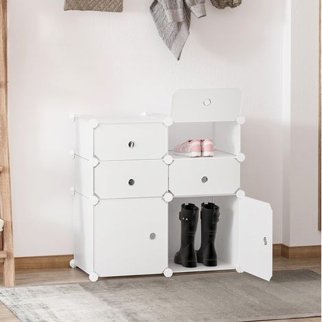 MEUBLIV Meuble à chaussures 75x37x73 cm blanc – 6 compartiments modulables (1/5)