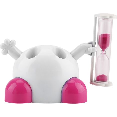 Porte-Brosse à Dents Enfant avec Sablier Minuterie 3 Minutes pour Brossage (Rose) (1/5)