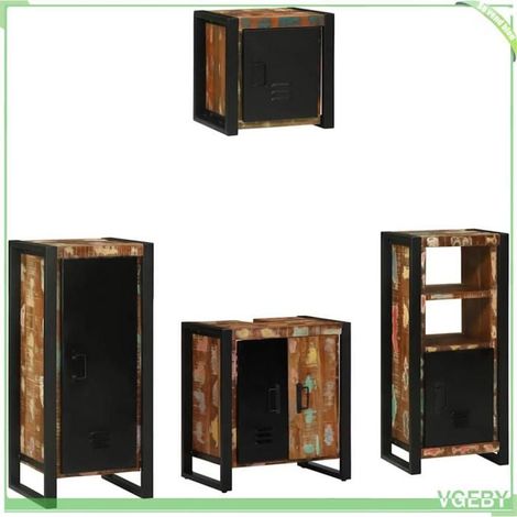 Ensemble de mobilier de salle de bain - FAF7291712428111 - Bois de mangue massif - Marron - 4 pièces (2 sur pied + 2 murales) (1/5)