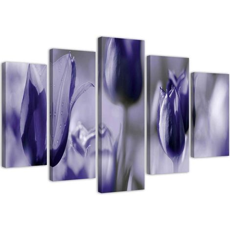 Quadro su tela 5 paneli Fiori di tulipano viola - 100x70 (1/5)