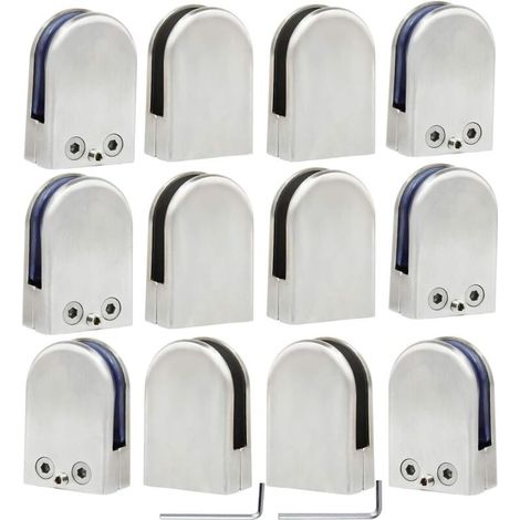 12 PCS (10-12mm) Pince à Verre Porte-Verre En Acier Inoxydable 304 Support de Serrage Clamp Clip Plat Main Courante Fenêtre Balustrade Réglable Escalier Salle de Bains (1/5)