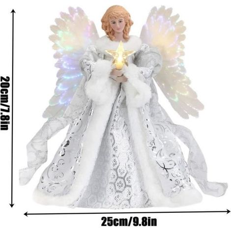 Topper Noël - Ange Lumineux 20cm - Décoration Classique - Ailes en Plumes - Pour Intérieur/Extérieur (1/4)