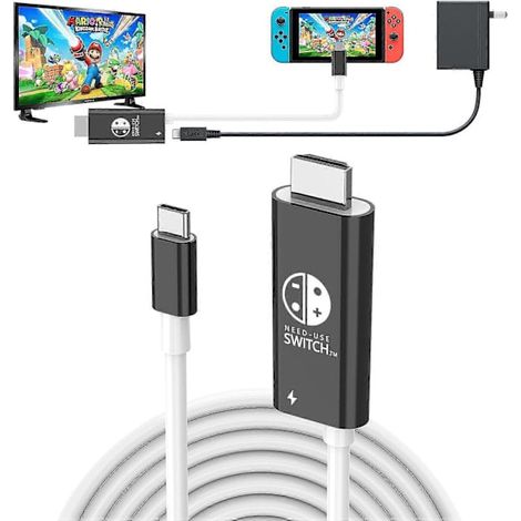 Câble USB-C vers HDMI 3 en 1 pour Nintendo Switch OLED, HDMI 4K avec câble de charge PD 100 W pour TV, ordinateur portable et PC (2 m) - FS (1/5)