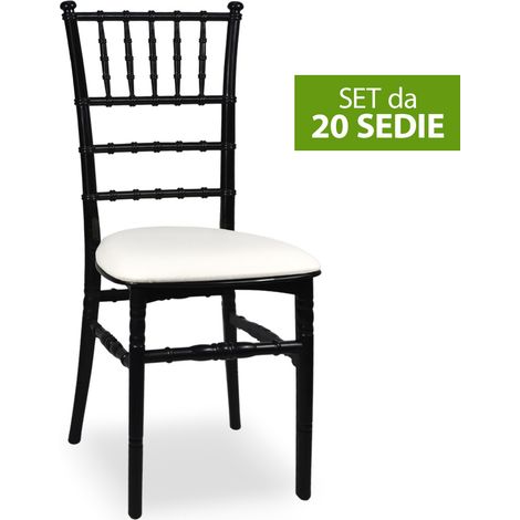 Set da 20 Sedie Chiavarine Plastica nere con cuscino similpelle bianco