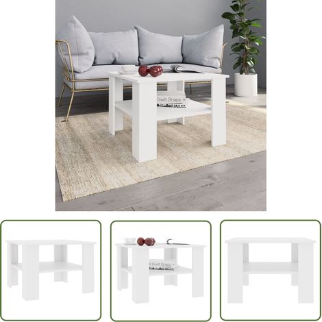 The Living Store Table basse Blanc 60x60x42 cm Bois d’ingénierie - Table Basse Blanche - Meuble Salon - Table D'appoint - Table Basse Design - Table Basse Rangement (1/5)