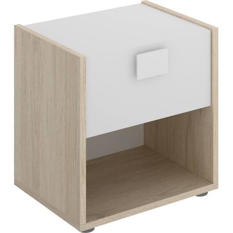 Dmora - Mesita de noche Catinaccio, Mesita de noche, Cómoda baja con 1 cajón, 40x33h42 cm, Blanco y Roble