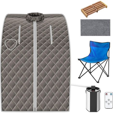 COSTWAY 3L Mini Dampfsauna mit Zerstäubungsfunktion, Fernbedienung, einstellbarer Timer & Temperatur, Sitzsauna inkl. Zubehör, 78 x 87 x 101 cm Grau