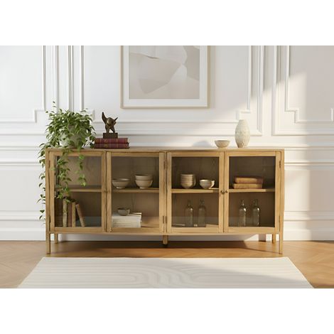 BOBOCHIC - Buffet 4 portes 180 cm CARMEN placage chêne massif (1/5)