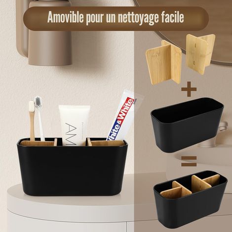 Zahnbürstenhalter, Badezimmeraufbewahrung, elektrischer Zahnbürstenhalter, Trennwände aus Holz für Zähne und Zahnpasta, multifunktionaler Organizer (1/4)