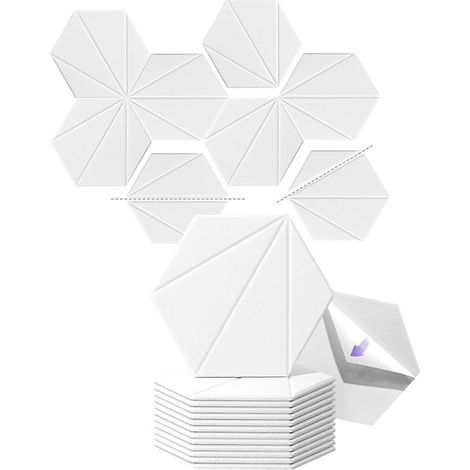 Lot de 12 panneaux en mousse acoustique 12 x 10 x 6 x 0,4 pouces, panneaux muraux en mousse auto-adhésive pour l'insonorisation, pour l'acoustique (1/5)