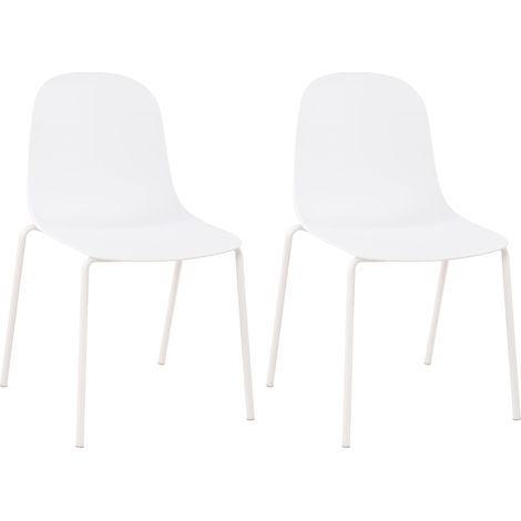 Lot de 2 chaises de jardin en plastique blanc et cadre robuste à quatre pieds en acier 100007539
