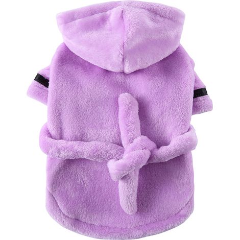 Peignoir pour chiot, peignoir éponge pour chien avec capuche et ceinture, facile à enfiler, violet YP01E