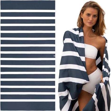XL-Mikrofaser-Strandtuch 180 x 90 cm – Großes, sandabweisendes Strandtuch – Leichtes, kompaktes, schnelltrocknendes Poolhandtuch – Tiefblau (1/5)