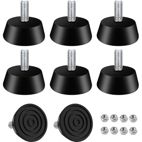 Lot de 8 pieds de meubles réglables M6 x 32 mm en caoutchouc avec vis M6, patins en caoutchouc réglables en hauteur pour meubles, chaises, tables, canapés, appareils et meubles ménagers (1/5)
