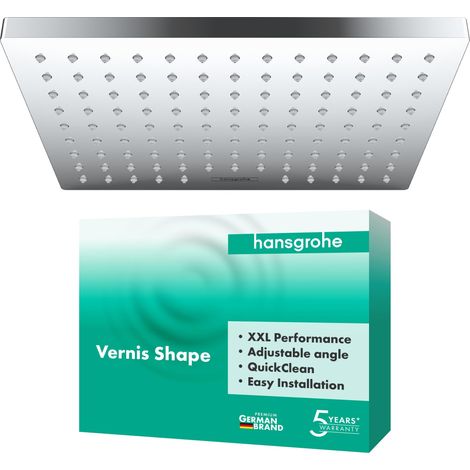 Douche de tête avec 1 type de jet, Douche de pluie carrée (230 x 170 mm), Pommeau de douche pour montage au mur/plafond, Chromé (1/5)