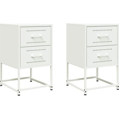 Juego de 2 mesitas de noche con cajones 36 x 39 x 60,5 cm acero blanco DEC034871