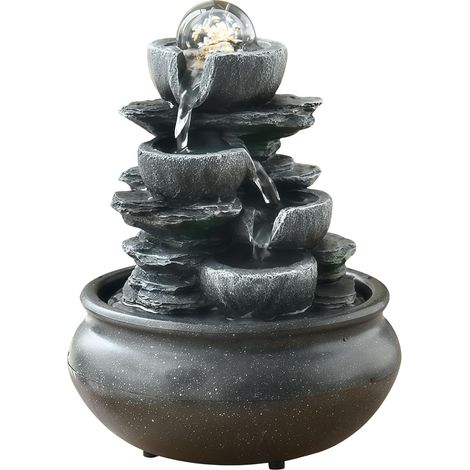 Fontaine d'intérieur, fontaine de table avec boule roulante, cascade naturelle avec effet pierre et lumière LED colorée, plateau de table, fontaine à eau, jardin en pierre, décoration de table zen (1/5)
