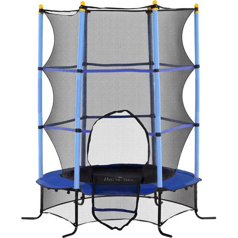 Kindertrampolin Ø163 cm, Trampolin mit Sicherheitsnetz, Randabdeckung, Gartentrampolin für Kinder 3-10 Jahre, bis 50 kg belastbar, Blau