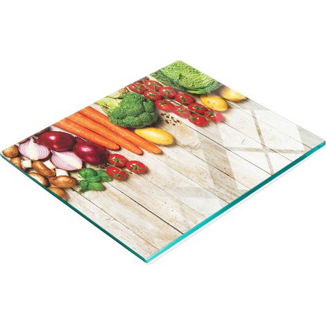 Planche de service de cuisine en verre avec motifs de légumes, bois, 60 x 52 cm (1/5)