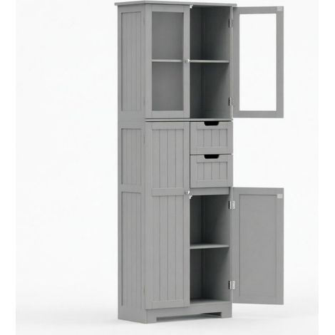 Badezimmerschrank 60 x 30 x 170 cm aus MDF, grau, 4 Türen, 2 Schubladen – MEUBLIV (1/5)