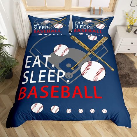 Enfants Baseball Jeux Parure de Lit Bleu Marine Housse de Couette 220x240cm garçons Filles Ados Chambre décor Softball vêtements Femmes Hommes Jeux de Balle Ensemble de Literie (1/5)