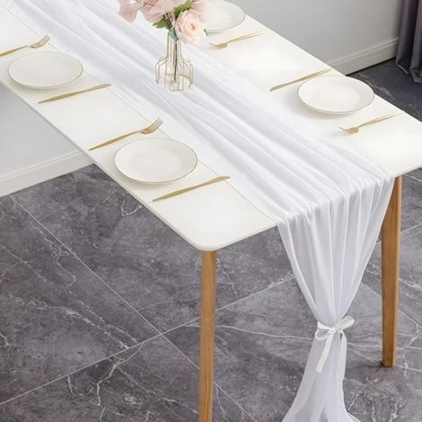 Chemin de Table - Blanc - 72x305cm - Polyester - Élégance - Chic (1/4)