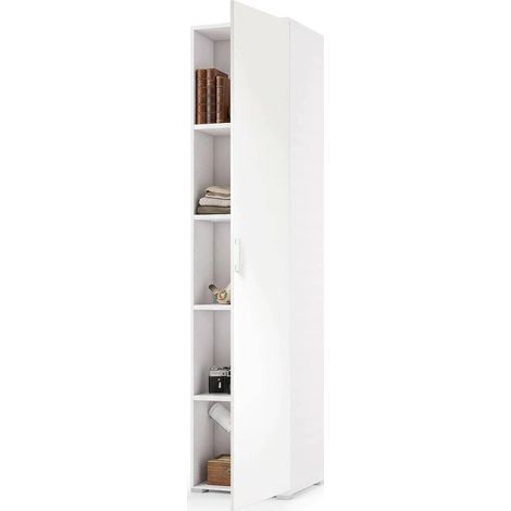 Dmora - Armadio multiuso Aloise, Mobile lineare a 1 Anta battenti e 4 ripiani regolabili, Mobile a colonna per bagno, 100% Made in Italy, 45x45h195 cm, Bianco