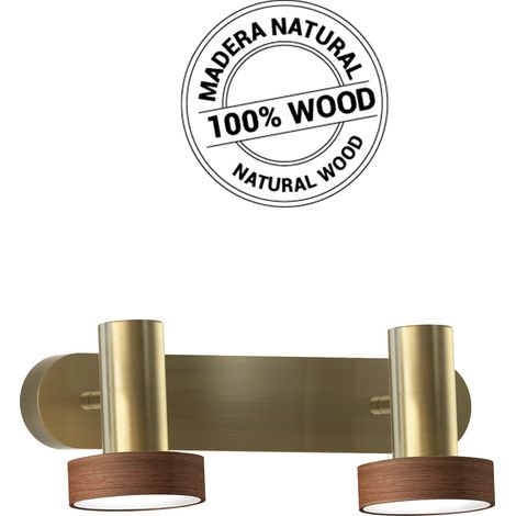 Rampe de salle de bain avec spots LED 2x5W Laiton / Bois IP23 (1/5)