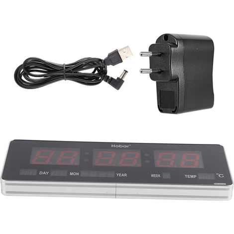 Digitale LED-Wanduhr mit Kalender und Temperaturanzeige, EU-Stecker 110-240 V (Wochenkalender, Temperaturanzeige)