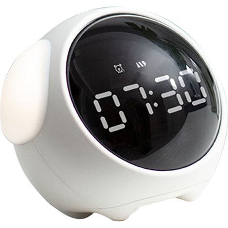 Réveil numérique multifonction LED en forme de chien mignon avec veilleuse activée par la voix (blanche)
