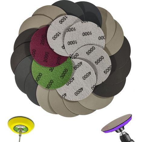Disque de Ponçage - 75 mm - Auto-Agrippant Velcro - Grain 1000 1500 2000 3000 4000 5000 - Pour Métal et Bois - Lot de 24 (1/5)