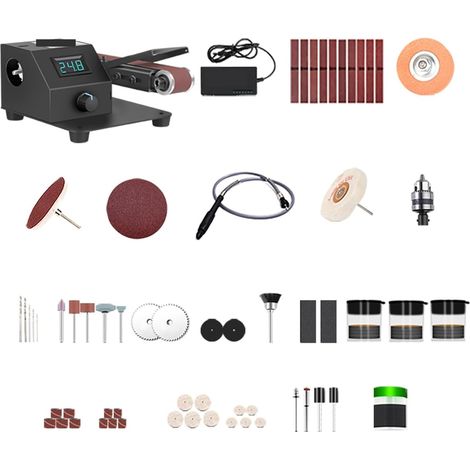 Polisseuse Ponceuse 350W Mini ponceuse à bande électrique ponçage polissage rectifieuse meulage ponceuse meuleuse petite Machine à bande de sable avec ceinture de 30 MM(Set2) (1/5)