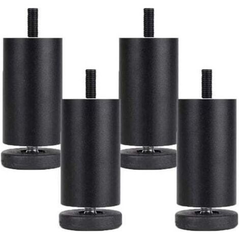 Lot de 4 pieds de meubles réglables en alliage d'aluminium, pieds de meubles ronds en métal, pour table, canapé, lit, noir (10 cm) (1/5)