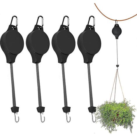 Lot de 4 poulies rétractables pour plantes, crochets et suspensions réglables pour plantes et paniers à fleurs suspendus. (1/5)