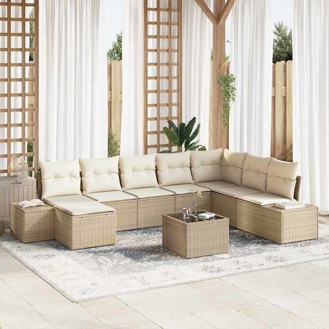vidaXL Gartensofa-set mit Kissen 9 pcs Beige Poly-Rattan (1/5)