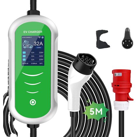 Cargador para vehículos eléctricos, potencia de 22 kW, opciones de corriente ajustables, 22 kW 32 A 5 m, sin enchufe. (1/2)