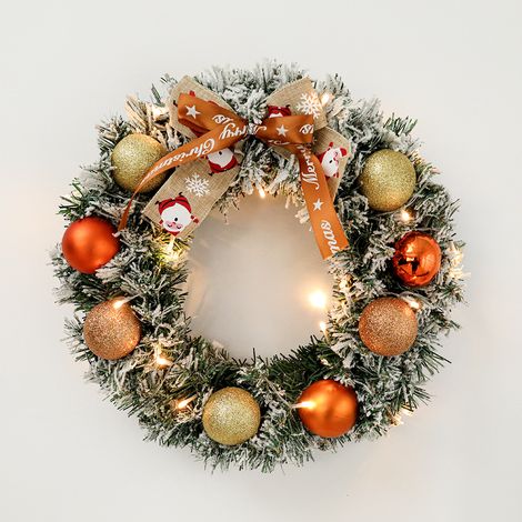Couronne de Noël pour porte d'entrée, décoration murale extérieure et fenêtre, 30 cm orange, petit panneau suspendu avec boules de Noël pour maison (1/4)