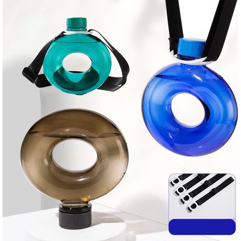Neu für den Sommer: Donutförmige Plastik-Trinkflasche mit Ring und Griff – ideal für Studenten, Paare und Sportler. Tragbare Trinkflasche mit ringförmigem Griff. (1/5)