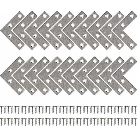 Equerre de Fixation Plats Droits Support en forme de L Metalliques Equerres avec Vis pour Bois Meubles Placard Réparation Support 50 50mm 20 Pièces (1/5)
