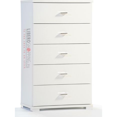 Cassettiera 5 cassetti in legno 53x91h cm Bianco Frassino (1/5)