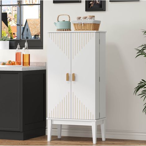 Buffet 2 portes 120x59x30 cm MDF blanc vintage OKMYHOME (1/5)