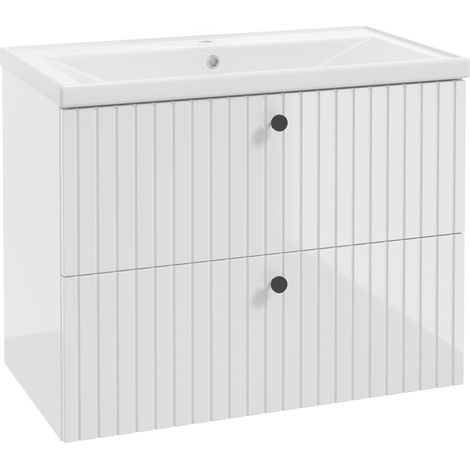Waschtisch 80cm weiß Hochglanz gerillt inkl. Waschbecken RIVA-107 (1/5)