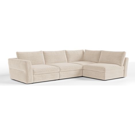 Canapé d'angle droit modulable 6 places en tissu tramé toucher doux (1/5)