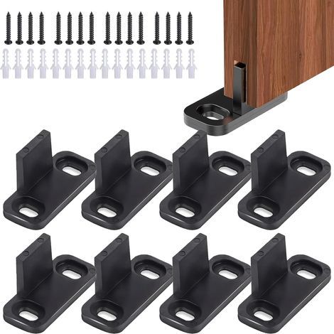 Set of 8 Sliding Door Guides, POM Plastic, Black, For Cabinets and Bypass Doors (1/5)